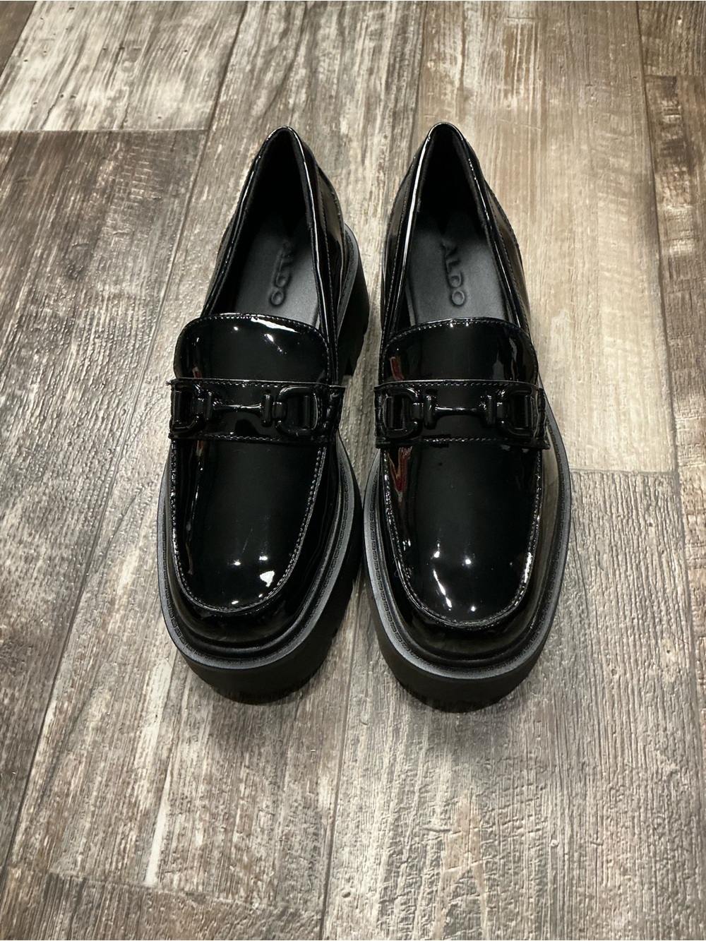 Aldo Black Patent Platform Loafers Size 9 - Picture 8 of 16
